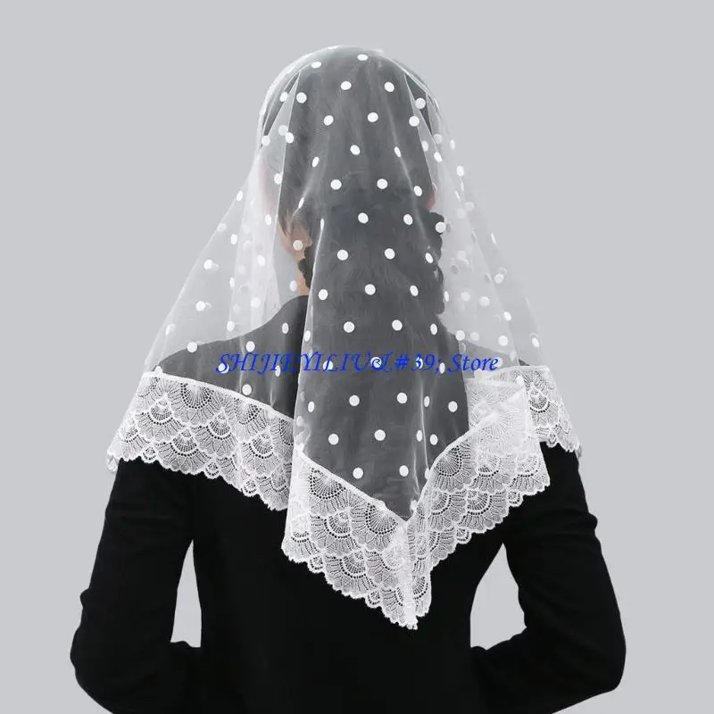 E21F Triangular White Lace Veil Head Cover for Wedding Themes Pair Various Gown Styles from Simple to Extravagant