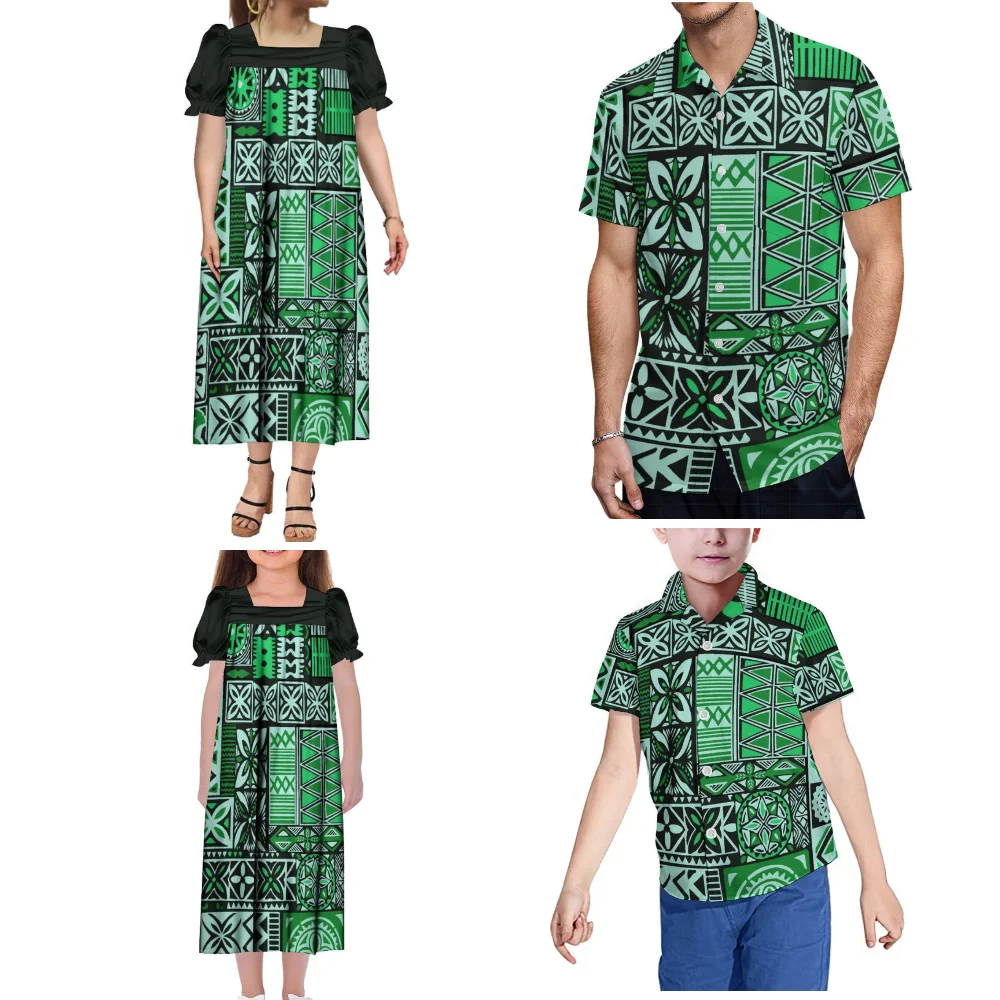 

Wholesale Custom Family Suits Polynesian Women'S Dresses Girls' Dresses Mumu New Casual Short Sleeved Summer Men'S Boys' Shirts