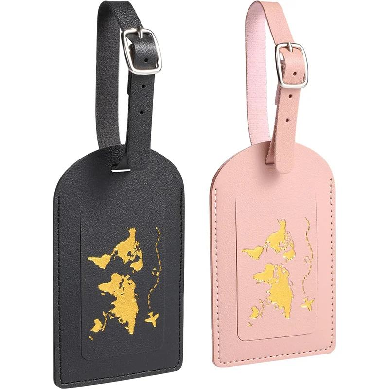 

2pcs Leather Luggage Tag, Baggage Address Tags with Adjustable Strap Luggage Labels Privacy Protection Suitcase Tags