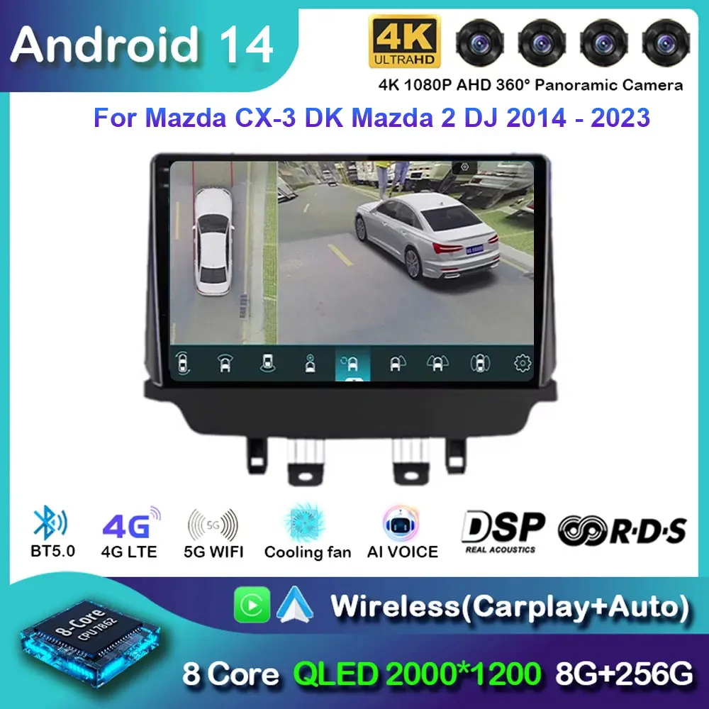 

Android 14 Carplay Auto For Mazda CX-3 DK Mazda 2 DJ 2014 - 2023 Car Radio Multimedia Video Player Navigation GPS No 2Din 2 Din