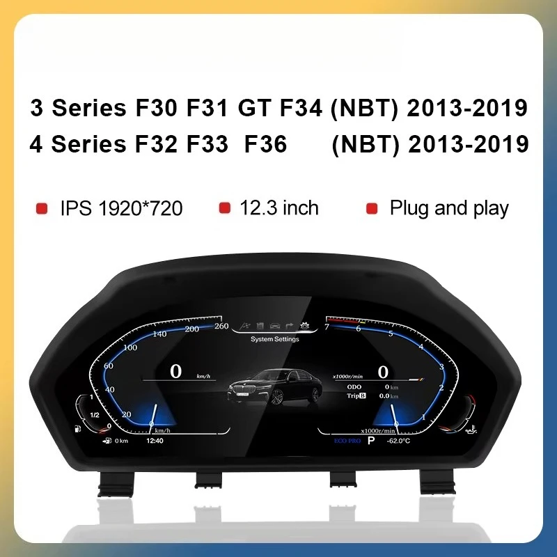 For 3Series F30, 4Series F32 12.3 Inch Panel Linux System Car LCD Dashboard Digital Cluster Instrument