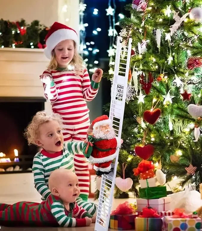 Electric Santa Claus Climbing Ladder Toy with Music, Climbs Up and Down, Christmas Tree celebrate Decorations for a Festive gift