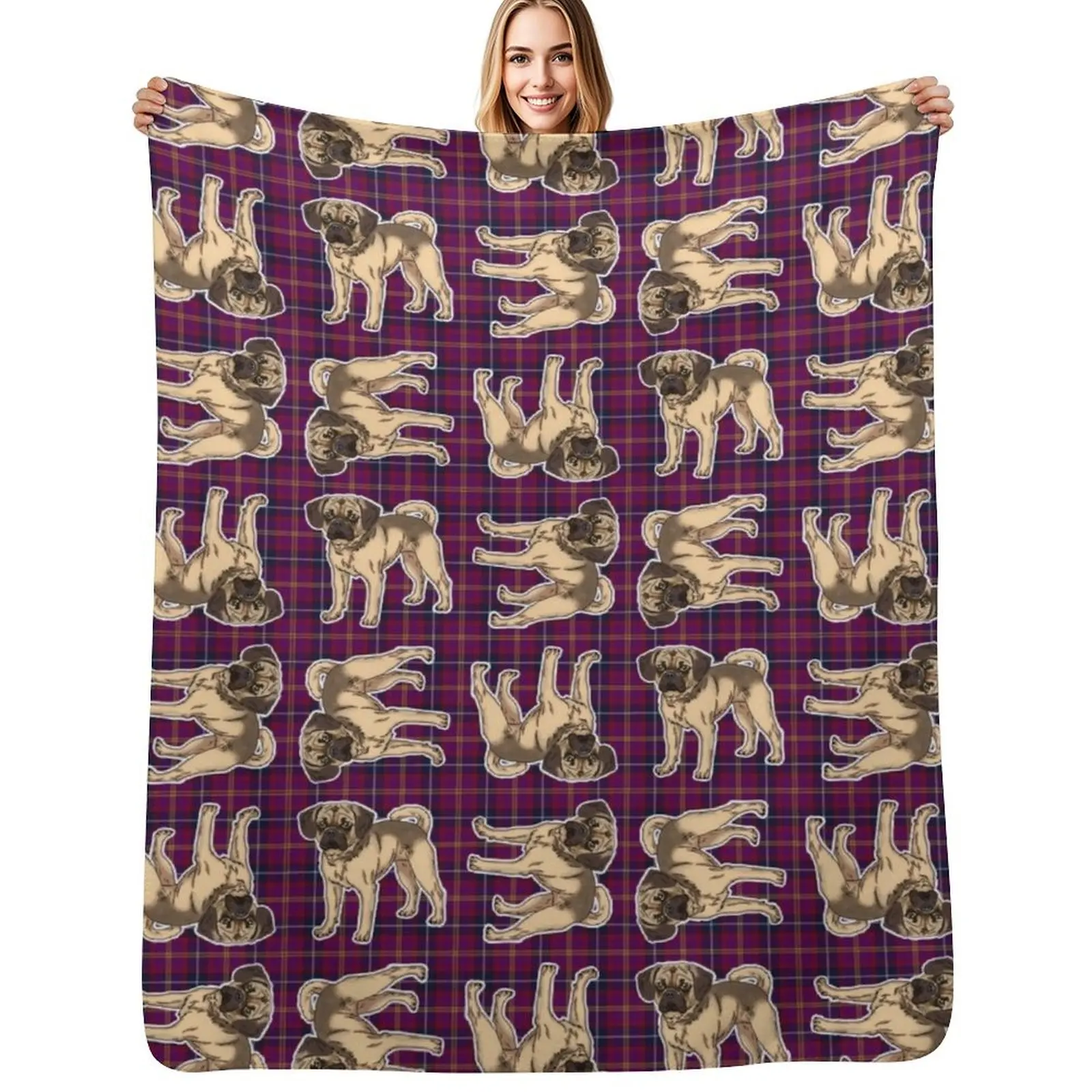 Puggle on Tartan SMALLER REPEAT of around the clock pattern Throw Blanket Luxury Throw for winter Moving Plaid Large Blankets