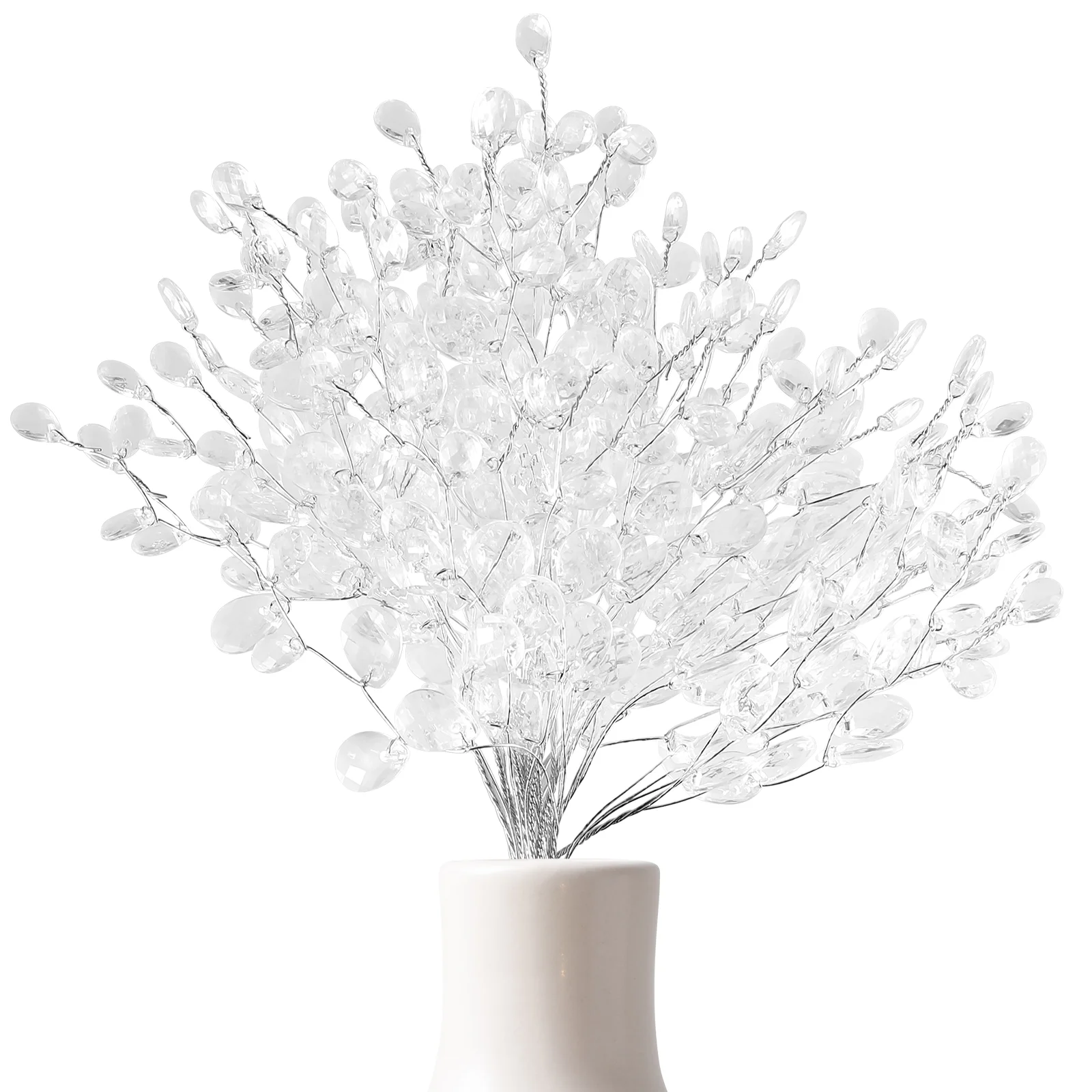 

50 Stems Artificial Flower with Acrylic Beads Drops Branches Flowers Vase Clear Bouquets White Bride Outdoor Decor