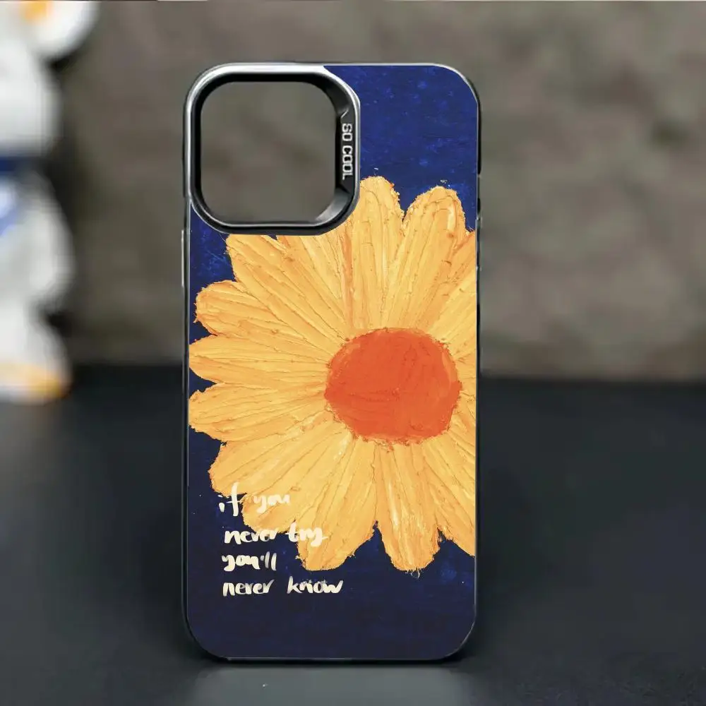 حافظة هاتف على شكل زهرة زيتية صفراء مناسبة لهاتف آيفون 17 16 15 14 13 12 11 Pro/Max/Plus غطاء خلفي مضاد للسقوط ومقاوم للصدمات