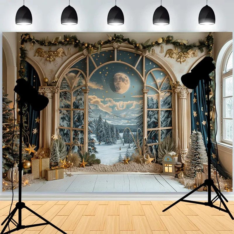 Christmas Tree Decoration Living Room Photography Backdrops Welcome New Year Holiday Fireplace Indoor Party Background JS-05