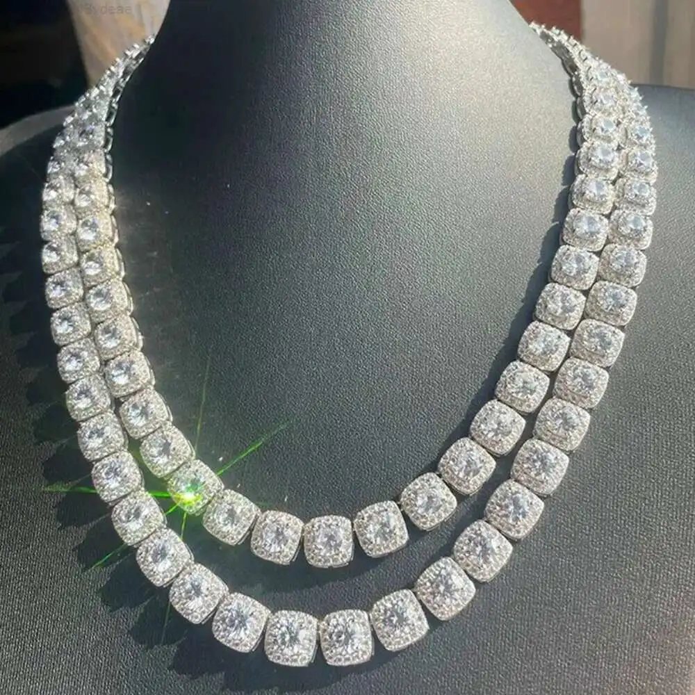 

10mm Hiphop Iced Out Custom Clustered Vvs Moissanite Necklace 925 Sterling Silver Moissanite Tennis Chain