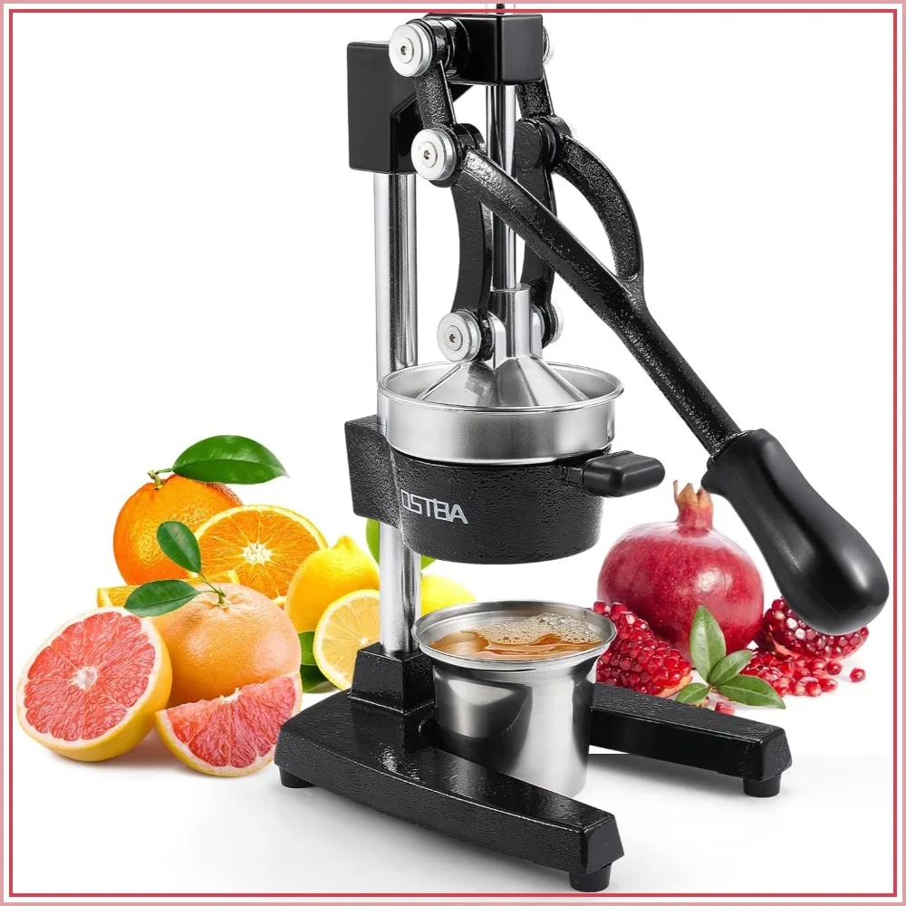 

Manual Citrus Juicer, Heavy Duty Cast Iron Hand Press with Stainless Steel Cup & Strainer for Orange, Lemon, Lime, Grapefruit, Pomegranate