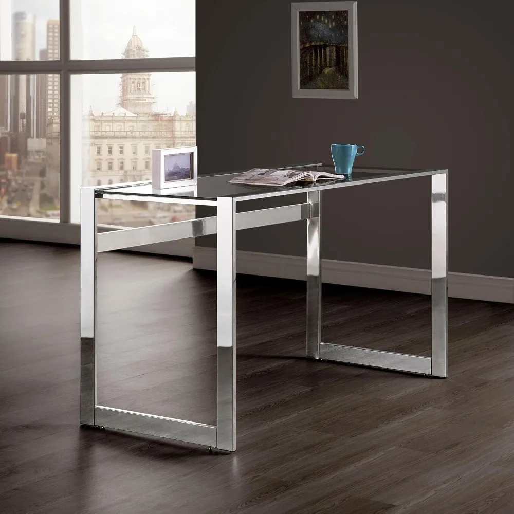 

Home Furnishings Metal and Glass -47 inch Rectangular Glass Desktop Writing Desk with Modern Style