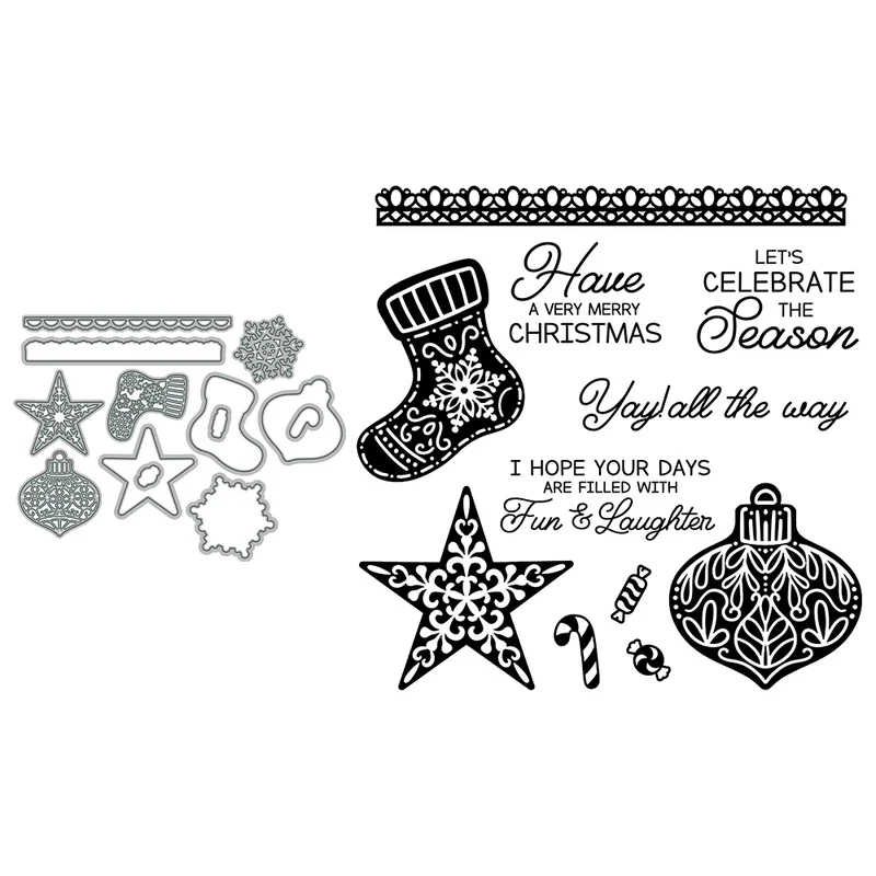 

Christmas Stockings Cutting Dies Clear Stamp Xmas DIY Scrapbooking Metal Dies Silicone Stamp For Cards Albums Decor