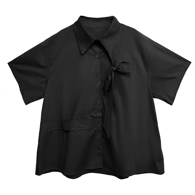 

Yamamoto dark style trend loose solid color short sleeved women's shirt, 2025 summer new slim and niche design top