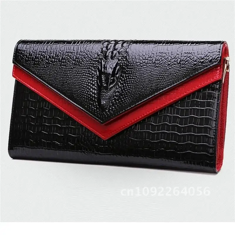 Alligator Pattern Women Cow Leather Clutch Bag Patchwork Bags Cowhide Crossbody or Shoulder Ladies