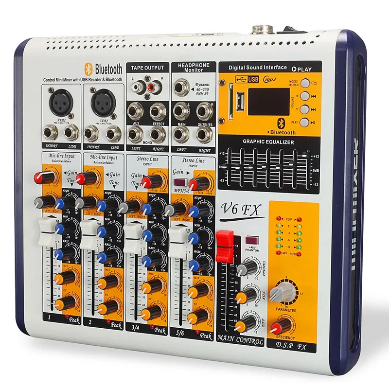 

Wholesale NEW Sound Mixer 6 Channel Series Blue Tooth Function Audio Mixer Console with USB Mini Dj Mixer