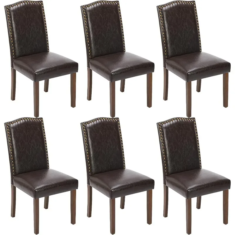 

Leather Dining Room Chairs, Upholstered Parsons Chairs with Nailhead Trim & Wood Legs, Kitchen Side Chair for Dining Living Room