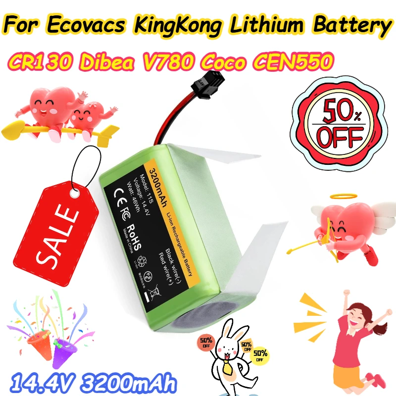 

14.4V 3200mAh for Ecovacs KingKong CR130 Dibea V780 Coco CEN550 Lithium Battery
