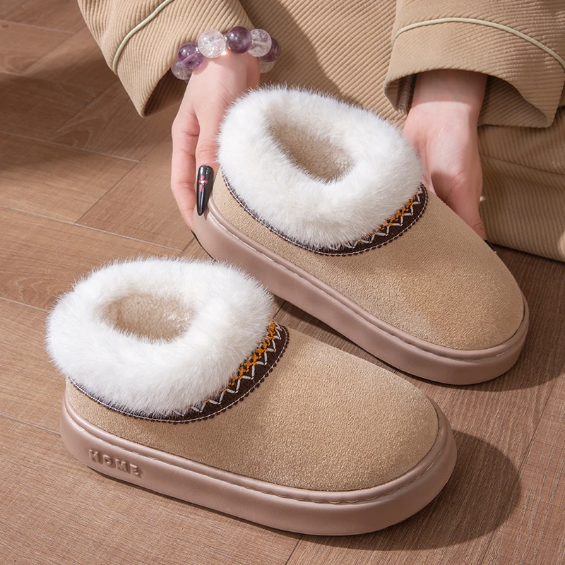 

New Fashion Fluffy Platform Slippers for Women 2025 Winter Plush Warm Cotton Shoes Woman Comfort Non Slip Unisex Home Slippers