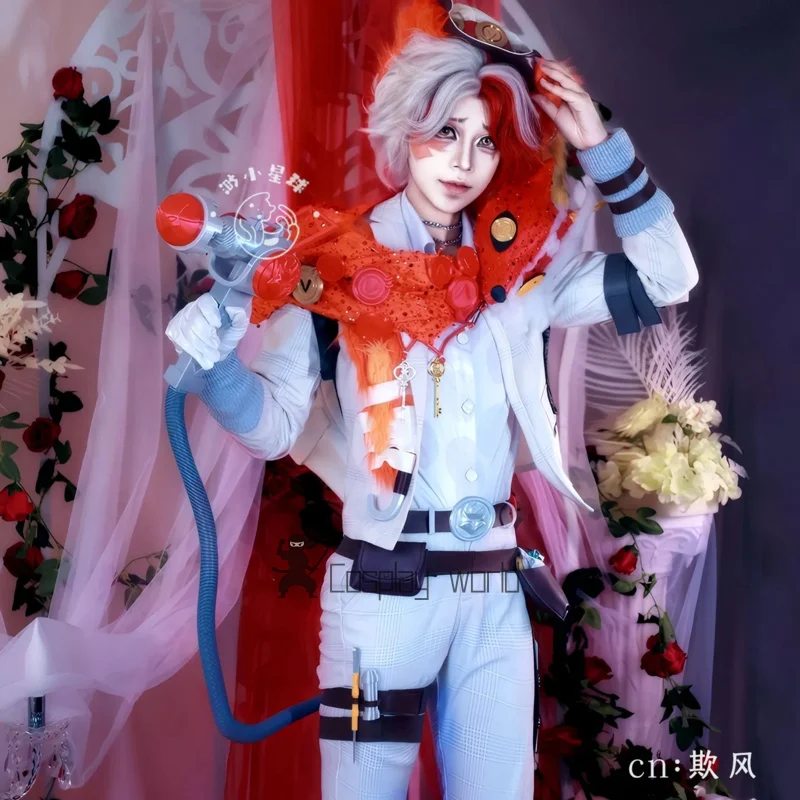 Game Identity V Cosplay Florian Brand‌ Costume Fox scarf white suit Bag prop Outfit Halloween Carnival Party PlayRole Suit view 2
