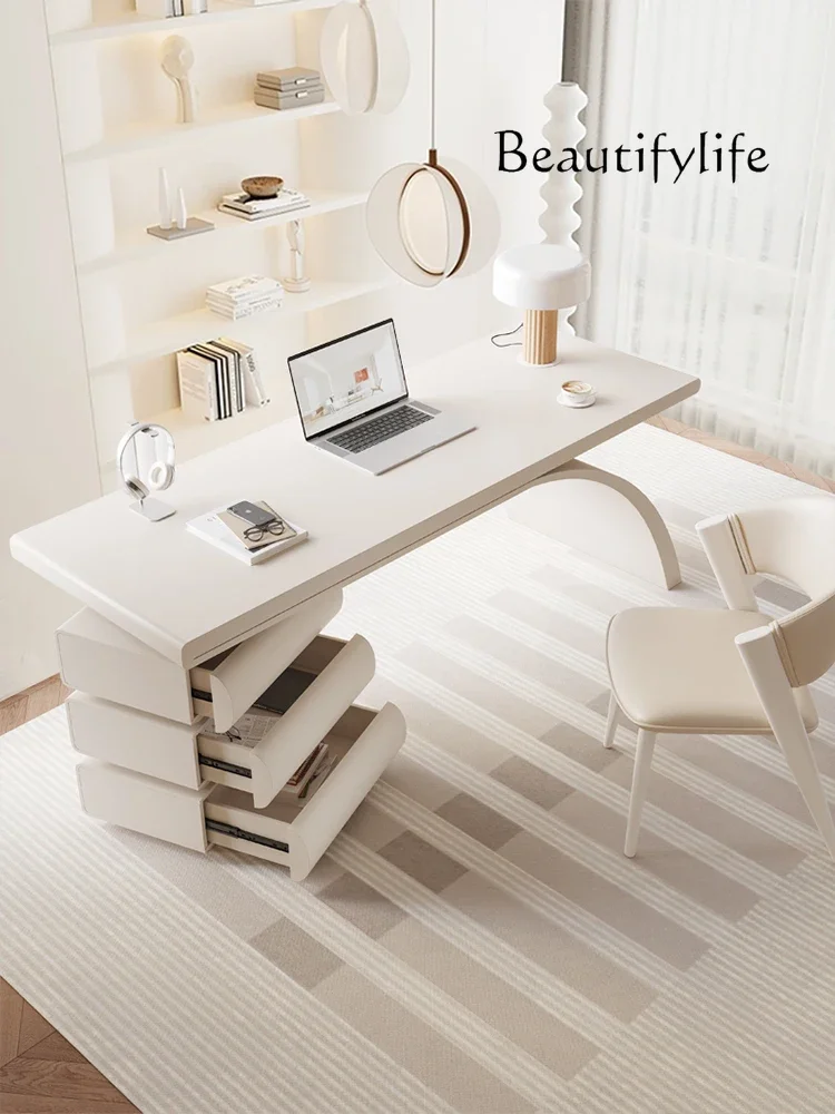 French light luxury cream style household simple study computer table designer solid wood desk