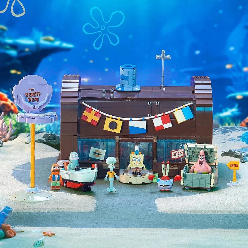 Spongebob bouwsteen Cartoon Creatieve Krusty Krab Restaurant 25e Verjaardag Model Bricks Desktop Versieren Speelgoed Voor Kid Gift