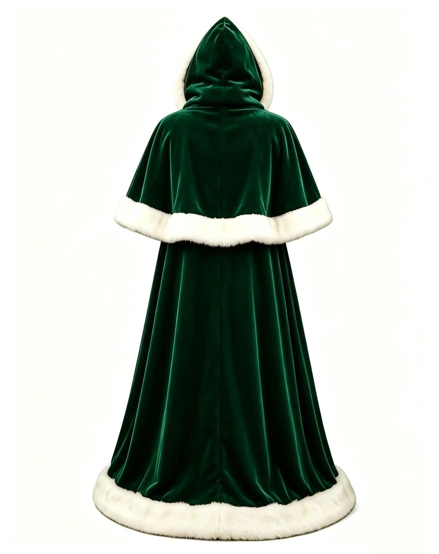 Luxuriöser Samt-Weihnachtsumhang mit Kapuze, weißer Kunstfellbesatz, langer Mantel, Weihnachtsmann, für Erwachsene, Herren, Damen, Weihnachtsbühnen-Party, Cosplay, Cape-Kostüm – Detail 6