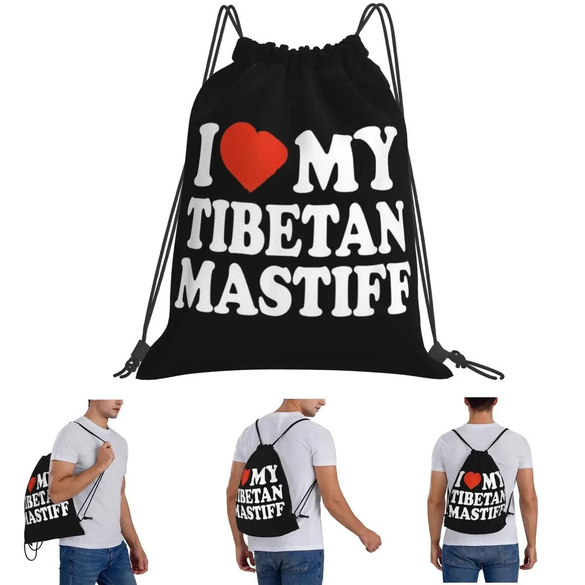 I Love My Tibetan Mastiff Tibetan Mastiff Dog Lover Backpacks Casual Drawstring Bundle Pocket Storage Bag Book Bags Students