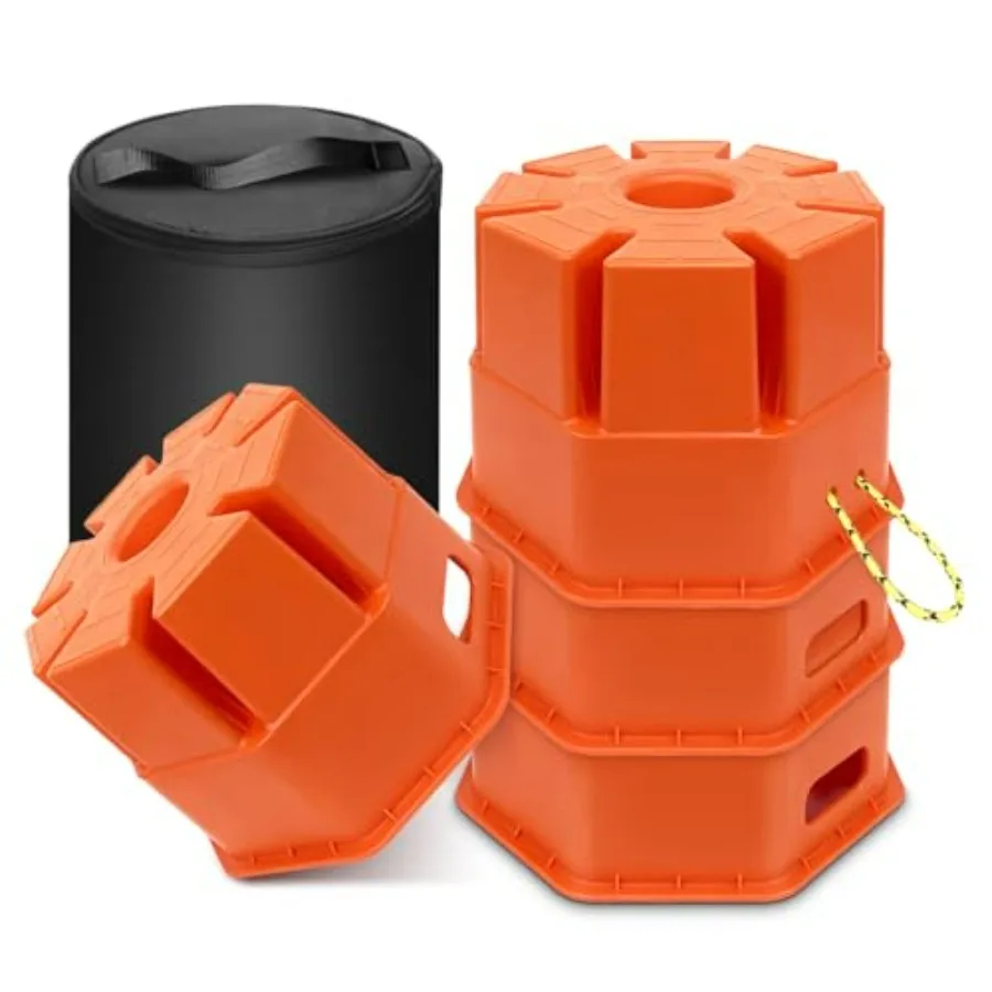 

4PCS 8''H RV Trailer Jack Block with Bag Orange Stackable Portable Stabilizer Blocks for Tongue Jack Post Foot Round Square Sci