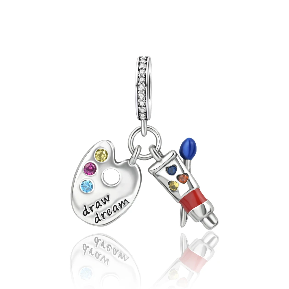 

Ahthen 925 Sterling Silver Hot Sale Beads Canvas and brush Charm fit Snake Chain Bracelets Necklaces for Women Jewelry Making