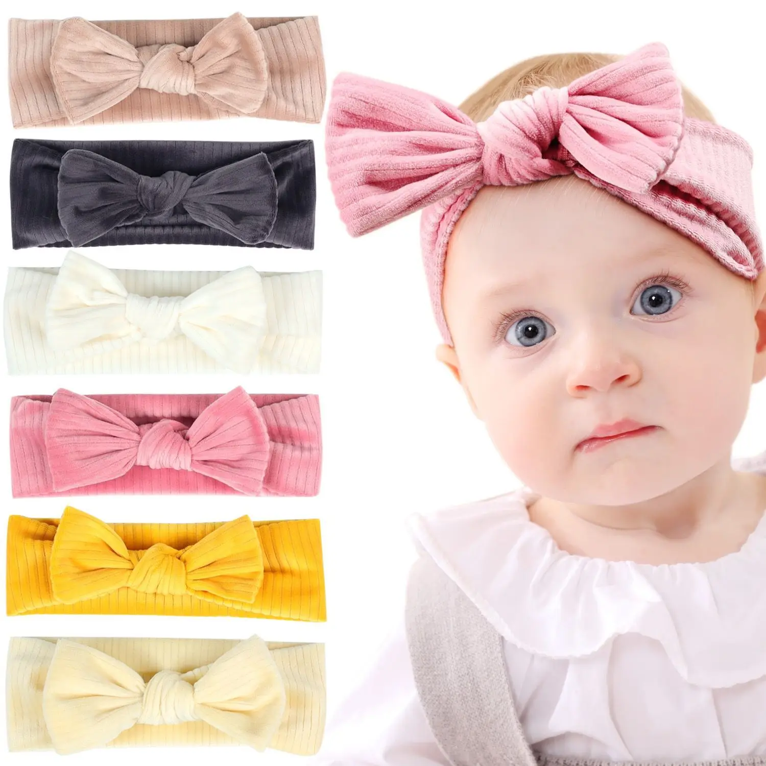 36pc/lot New Solid Corduroy Hair Bows Headband Baby Girls Bowknot Elastic Hairbands Newborn Kids Hair Accessories Wholesale