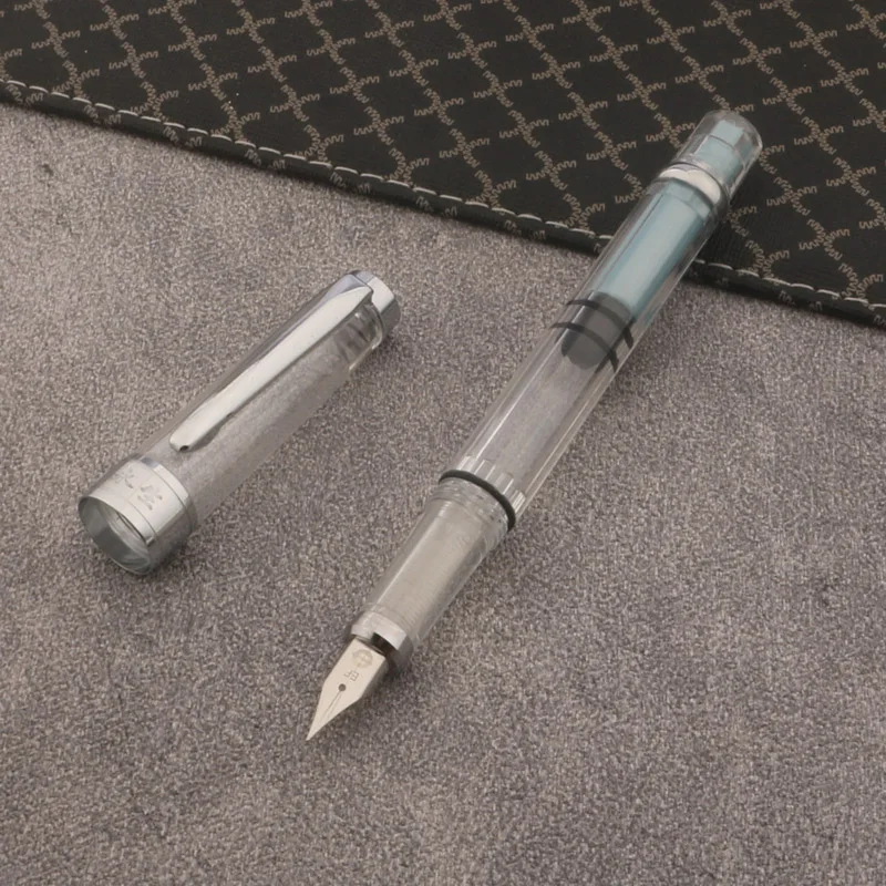 1pc Plastic piston Fountain pen transparent spin Business Office School Supplies Writing ink pens