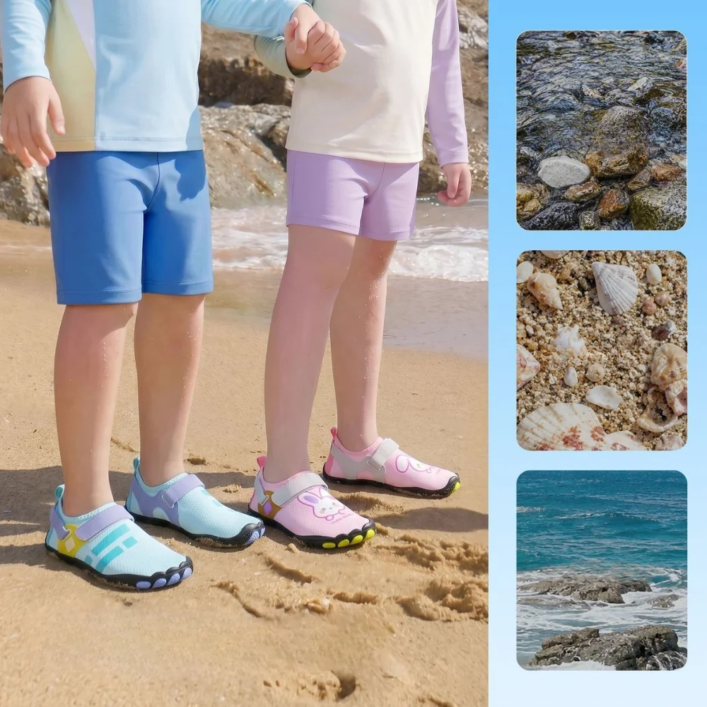 Zapatos acuáticos para niños, con correa ajustable, estampado de dibujos animados, antideslizantes, suela de cinco dedos, de secado rápido, respetuosos con la piel, para caminar por la playa, calcetines acuáticos