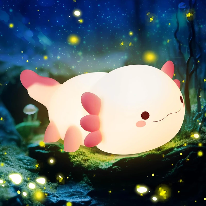 Cute Axolotl Night Light Silicone Nursery Sleeping Lamp Touch Control Nightlights USB Rechargeable Table Lamp for Baby Child