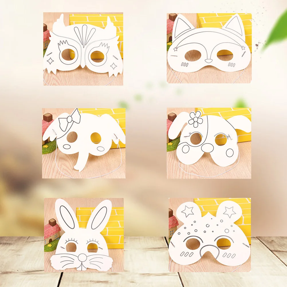 24 قطعة أقنعة الحيوانات الفارغة للأطفال الحرفية دهان داي النشاط مجموعة الكلب البومة النحل الفيل أرنب قبل قطع ورقة قناع حفلة لصالح الفن #5