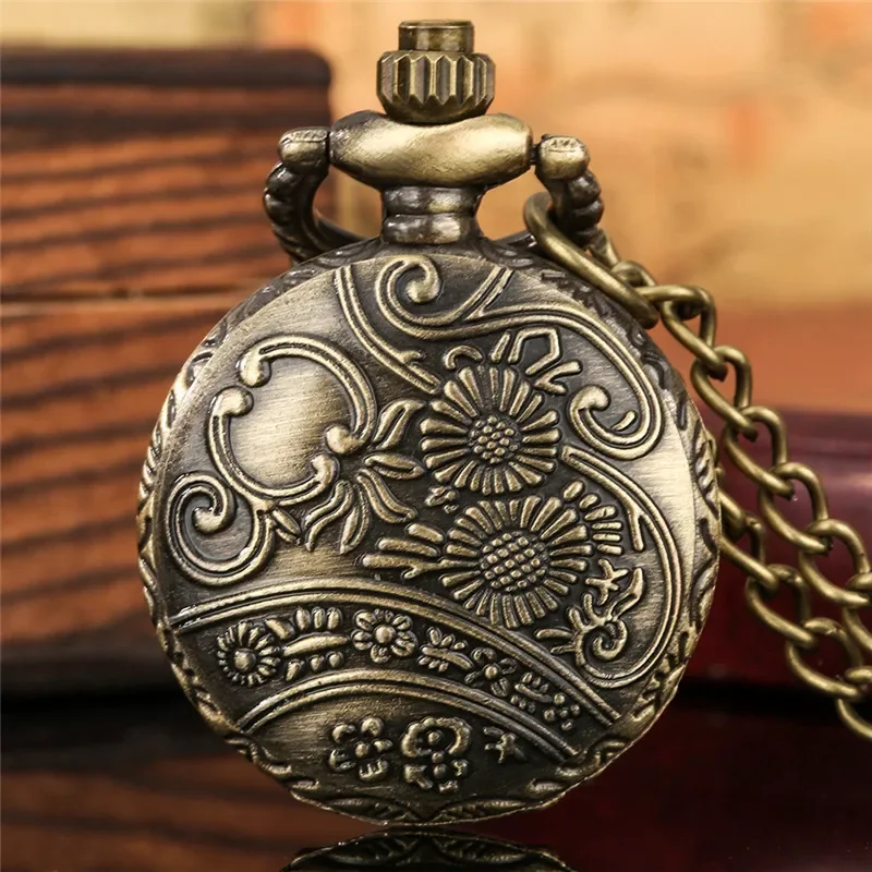 Steampunk Half Hunter Skull Bone Case Men Women Analog Quartz Pocket Watch Arabic Number Display with Necklace Chain	 Timepiece