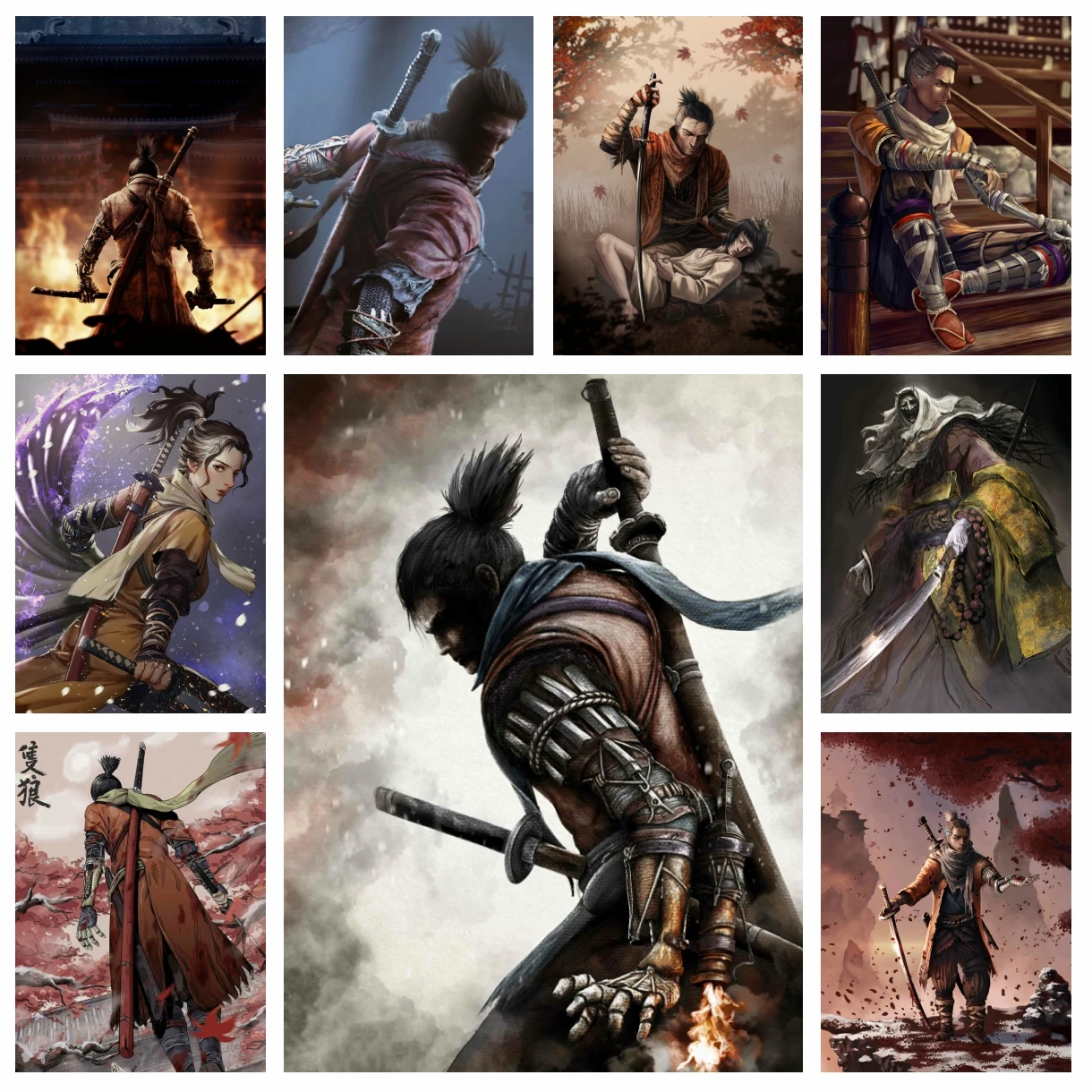 Full Drill Sekiro Shadows Die Twice Diamond Rhinestone Painting Japanese Game Poster Cross Stitch Embroidery Picture Home Decor