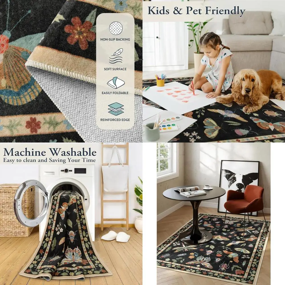 

Коврики 5x7 с насекомыми, мягкие, моющиеся, ультратонкие, нескользящие, черные, для гостиной, спальни, офиса и детской комнаты