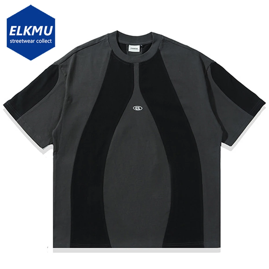 

Men's Vintage T Shirt Black Gray Patchwork Oversized Retro Tee Tops Streetwear Harajuku Hip Hop T-shirt