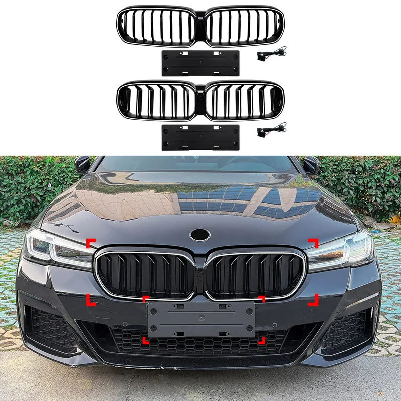 FOR 2021-2023 BMW 5 Series G30 G31 LCI LED Illuminated Kidney Grille, ABS Aftermarket Direct Replacement