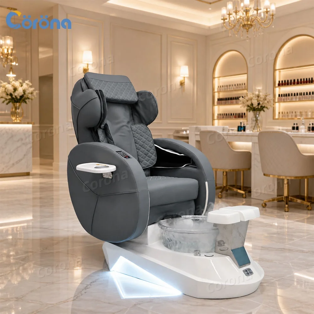 Luxury Electric Massage Function Pedicure Spa Chair with Crystal Bowl & LED Base for Nail Salon