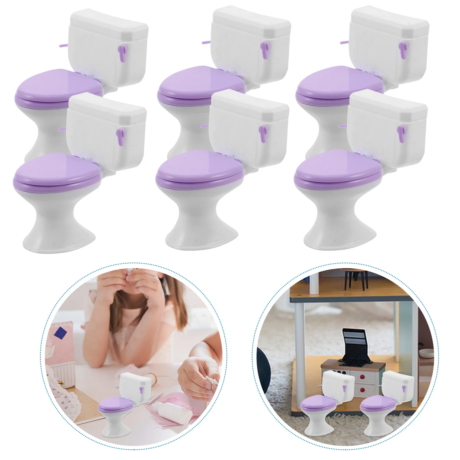 10 Pcs House Mini Toilet Dollhouse Bathroom Toy Furniture for Decorate Accessories Plastic Decoration