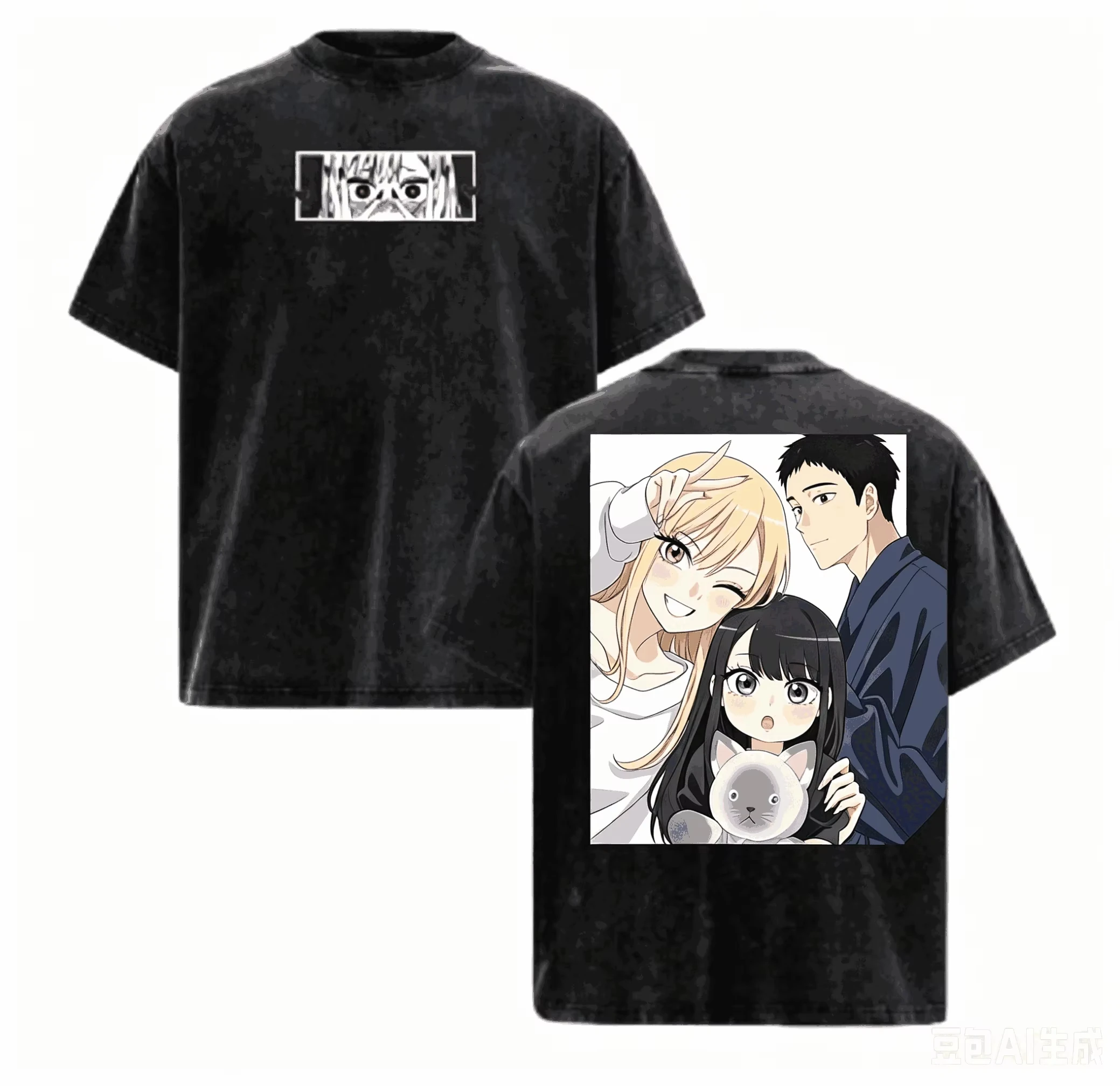 2026 My Dress-Up Darling Marin Kitagawa Double Sided Print T-shirt Black Washed Oversized Cotton Casual Streetwear Tee for Fans