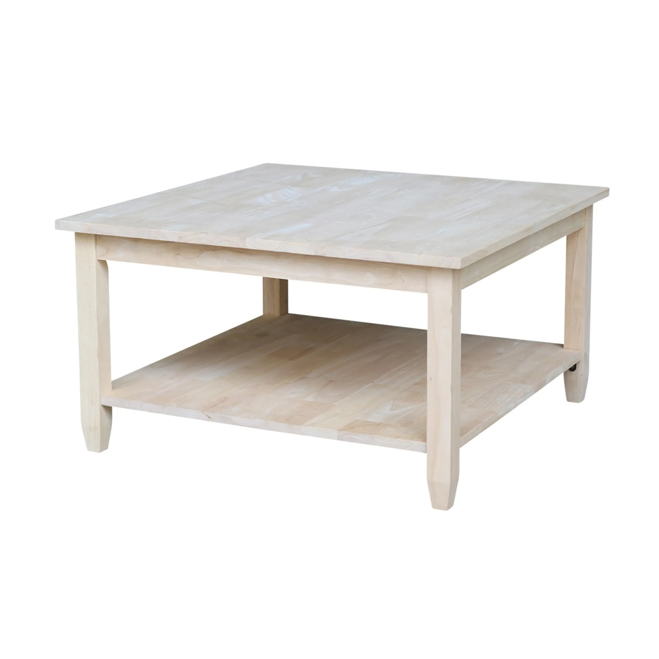 

Square Coffee Table Solid Parawood Unfinished With Shelf 32x32x18 Inches