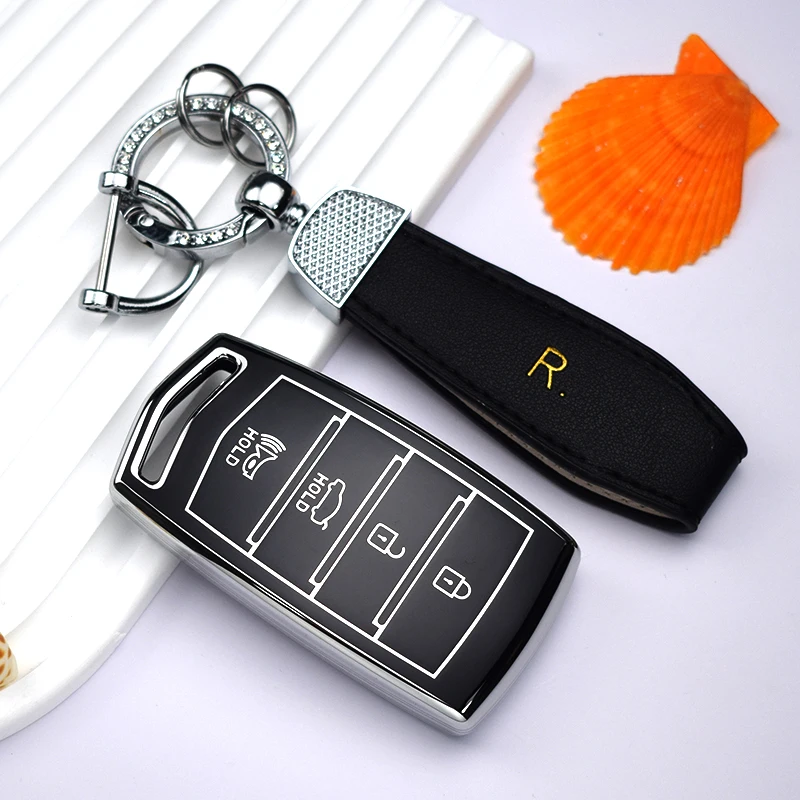 For Hyundai Genesis G70 G80 G90 2017 - 2020 4Buttons TPU Shell Fob Holder Protector Auto Keychain Car Key Case Cover Accessories