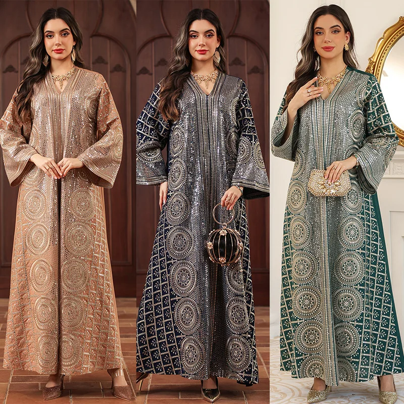 

2026 Middle East, Robe Beads Positioning Flower Embroidered Dress Dress Fashion Abaya