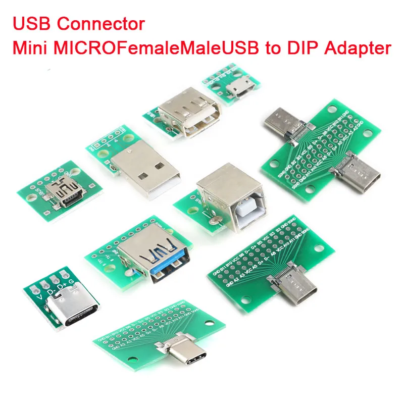 Micro Mini Type-c USB A Male USB 2.0 3.0 A Female USB B Connector Interface to 2.54mm DIP PCB Converter Adapter Breakout Board