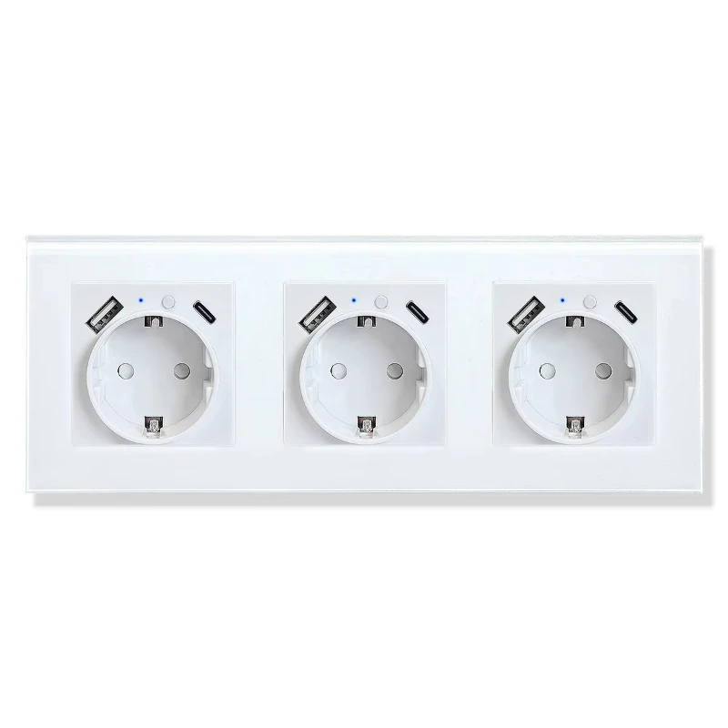 

Crystal glass panel, smart home automation WiFi control, smart wall socket, three-hole socket