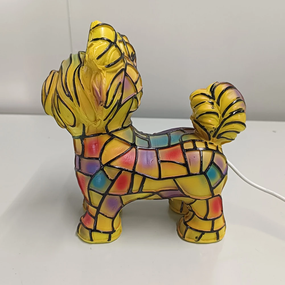 

Decorative LED Dog Lamp Yorkie Dog LED Table Bedside Lamps Stained Glass Dog Lamp for Dorm Living Room Bedsides