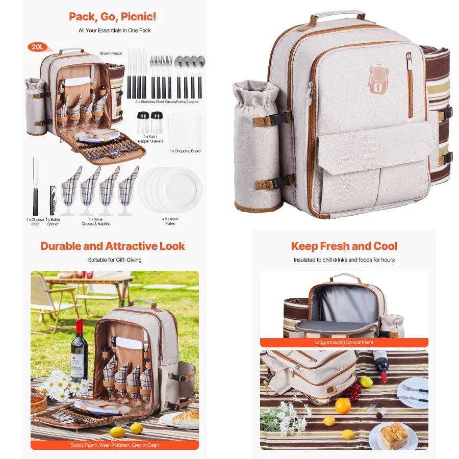 

Сумка-рюкзак VEVOR для пляжного пикника на четыре человека с одеялом-холодильником