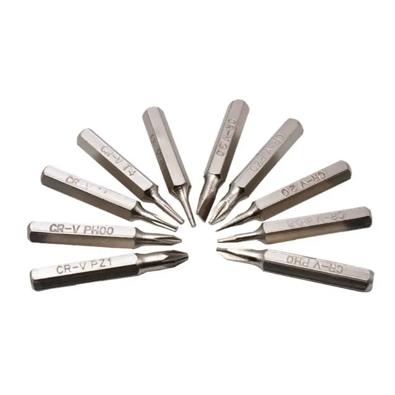 10Pcs 28mm Magnetic CR-V Precision Screwdriver Bit Set PH00 PH0 Z1 Z0 3.0 2.0 1.0 T5 T4 0.8 Multifunctional Hex Torx Head Repair