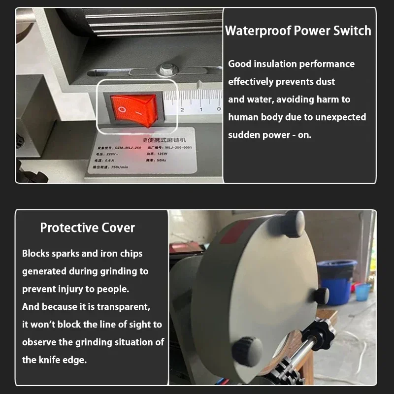 125W Chain Saw Sharpening Machine Portable Automatic Chain Sharpener MLJ-250 Angle Adjustable 750r/min for Grinding Chains