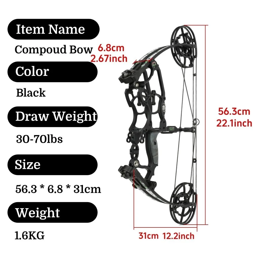 Dual-Use Compound Bow High-Performance Steel Ball & Arrow Kit 30-70LBS Adjustable 80% Let-off 340FPS Right/Left Hand Outdoor Hunting Shooting Target Archery Accessories
